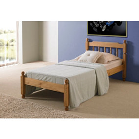 Wooden Colonial Spindle Bed, Neutral Waxed Pine Bed Frame, Low Profile, Minimalist Design, Guest Bed - Single