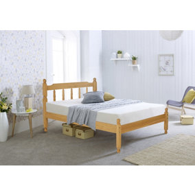 Wooden Colonial Spindle Bed, Neutral Waxed Pine Bed Frame, Low Profile, Minimalist Design, Guest Bed - Small Double