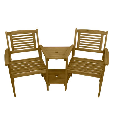 Wooden Companion Love Seat Garden Chairs with 2 Tier Table and