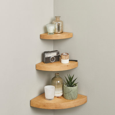 Wooden Corner Shelf Kit - Pack of 3 Rustic Corner Shelves - Off the Grain