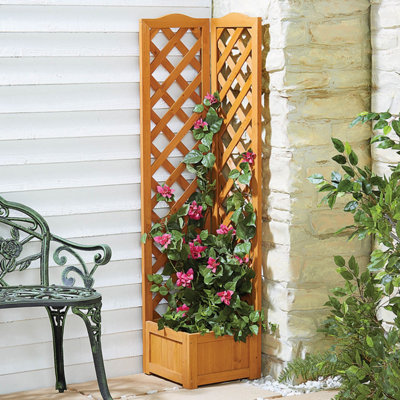 Wooden Corner Trellis Planter - Ideal for Climbing Plants - Fir Wood Construction - Raised for Drainage & Airflow