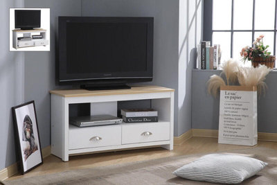 White tv stand with store wood top