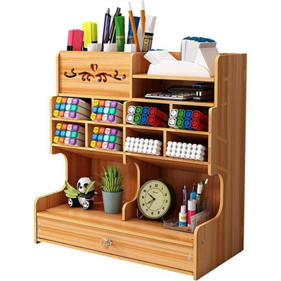 Wooden Desk Organiser Desktop Tidy Pen Holder Stationery Storage with ...