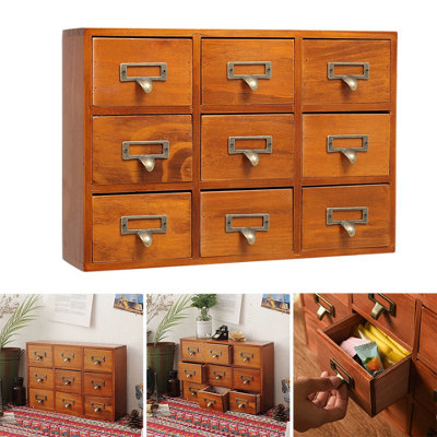 Wooden Desktop Storage Cabinet 9 Drawer Box Cosmetic Makeup Home Office ...