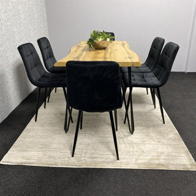 Wooden Dining Table and Black Velvet Chairs Stylish Dining