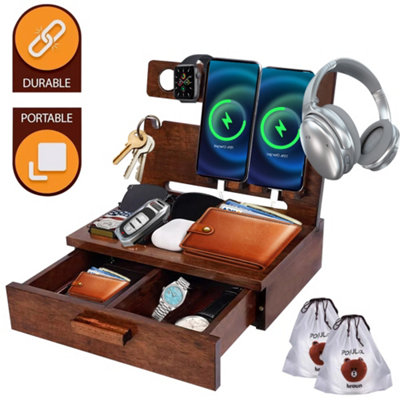 Wooden Docking Station Desktop Mobile Phone Holder Bedside Table ...