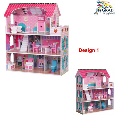Wooden Dolls House Furniture Large Dollhouse Playset for Kids Role Play ...