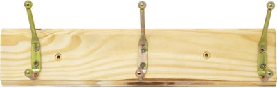 Wooden Door 3 Hook Pine Storage Hanging Coat Hats Rack Screw On Wall Mount Multi Rail