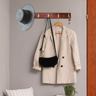 Wooden Door 6 Hook Storage Hanging Coat Rack Screw On Wall Mount Hat Brown