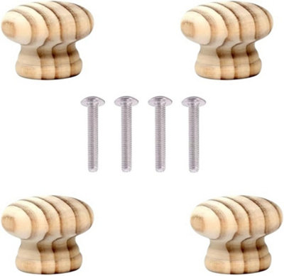 Wooden Door Knob 40mm Natural Wood Drawer Handle Chest Drawer Knob Wooden Cabinet Door Knob Furniture Knob Wardrobe (4 Pack)