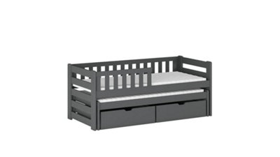 Wooden Double Bed Bolko With Trundle and Foam/Bonnell Mattresses in Graphite W1980mm x H780mm x D970mm