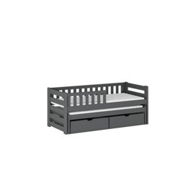 Wooden Double Bed Bolko With Trundle and Foam/Bonnell Mattresses in Graphite W1980mm x H780mm x D970mm