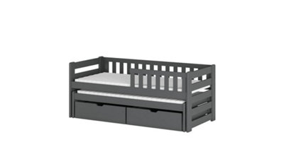 Wooden Double Bed Bolko With Trundle and Foam/Bonnell Mattresses in Graphite W1980mm x H780mm x D970mm