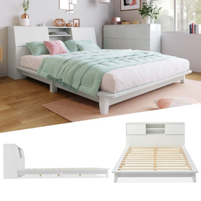 White storage deals headboard queen