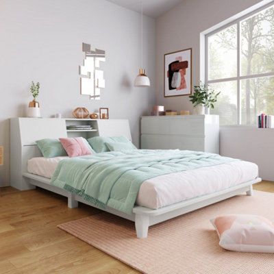 White bed frame with on sale storage and headboard