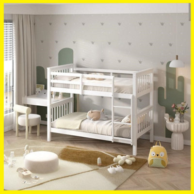 Wooden Double Bunk Bed   Space Saving, Sturdy, Sleeps 2   Available in White and Grey  (Double White)