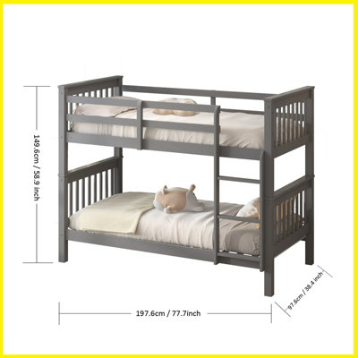 Wooden Double Bunk Bed   Space Saving, Sturdy, Sleeps 2   Available in White and Grey  (Double White)
