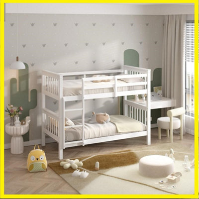 Wooden Double Bunk Bed   Space Saving, Sturdy, Sleeps 2   Available in White and Grey  (Double White)