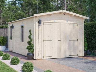 Wooden Double Garage Deore 3m x 5.5m Garden Drive Car Storage Tool Shed Workshop Log Cabin Roof Felt