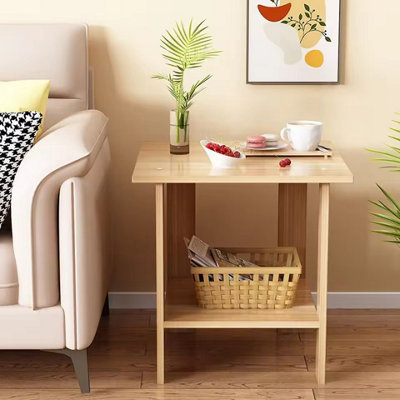 Wooden Double Layer Side Table, Small Coffee and Bedside Table
