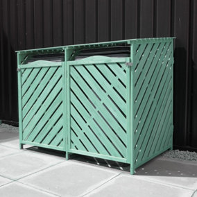 Wooden Double Wheelie Bin Storage - Green