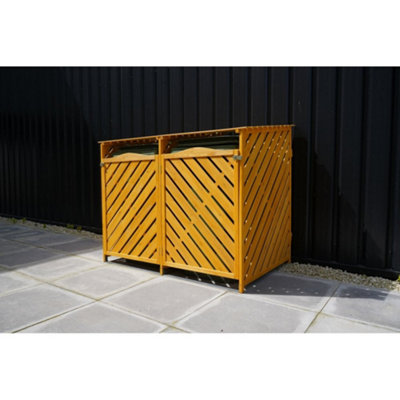 Wooden Double Wheelie Bin Storage - Natural