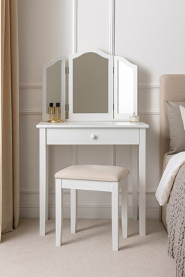Wooden Dressing Table Stool with Cream Padded SEAT