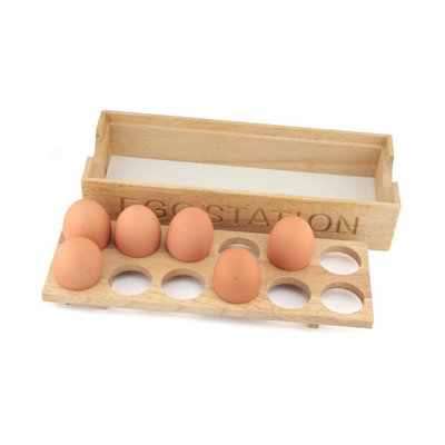 Wooden Egg Holder Station for 12 Eggs Unique Rectangular Design Brown ...