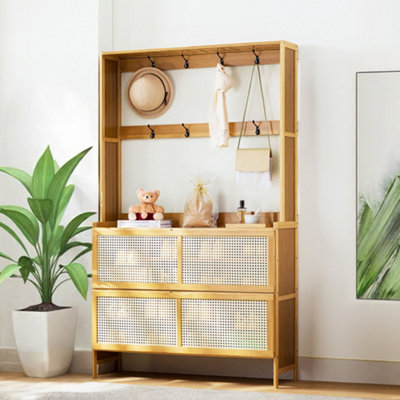 Wooden Entryway Storage Shoe Cabinet Dual Functionality