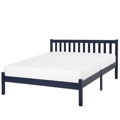 Wooden EU Double Size Bed Navy Blue FLORAC