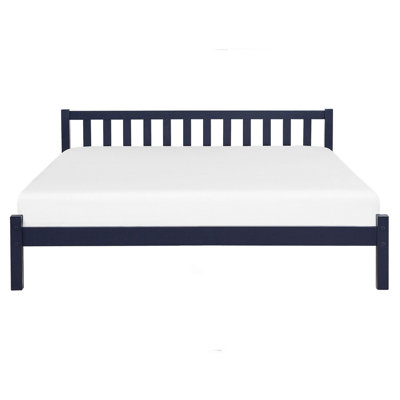 Wooden EU King Size Bed Navy Blue FLORAC