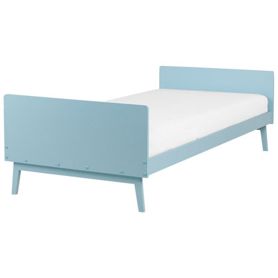 Wooden EU Single Size Bed Light Blue BONNAC