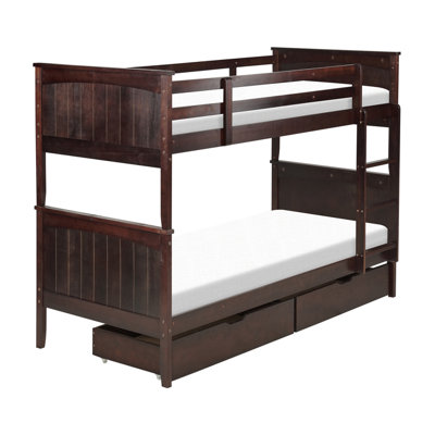 Wooden EU Single Size Bunk Bed with Storage Dark ALBON