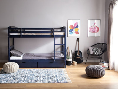 Wooden EU Single Size Bunk Bed with Storage Dark Blue REVIN