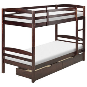 Wooden EU Single Size Bunk Bed with Storage Dark REGAT