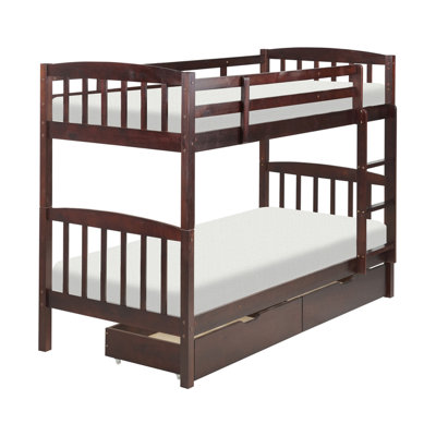 Wooden EU Single Size Bunk Bed with Storage Dark REVIN