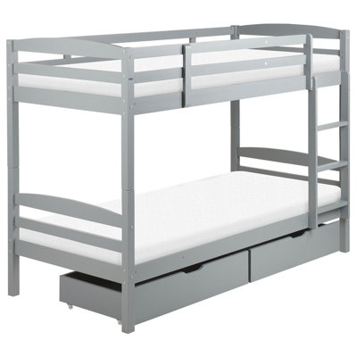 Wooden EU Single Size Bunk Bed with Storage Grey REGAT