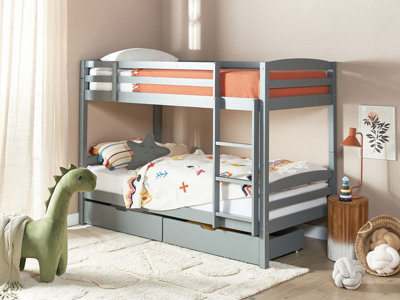 Wooden EU Single Size Bunk Bed with Storage Grey REGAT