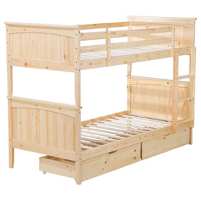Wooden EU Single Size Bunk Bed with Storage Light Wood ALBON