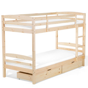 Wooden EU Single Size Bunk Bed with Storage Light Wood REGAT