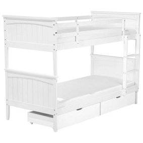 Wooden EU Single Size Bunk Bed with Storage White ALBON