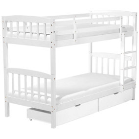 Wooden EU Single Size Bunk Bed with Storage White REVIN