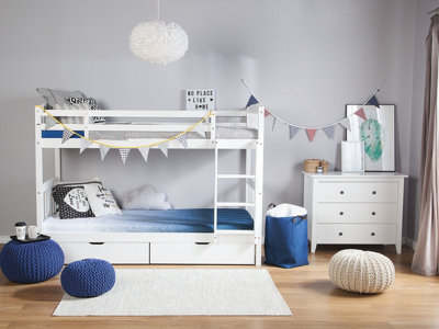 Wooden EU Single Size Bunk Bed with Storage White REVIN