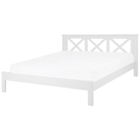 Wooden EU Super King Size Bed White TANNAY