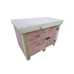 Wooden Eucalyptus hardwood top workbench, cabinet with lockable cupboard (V3) (H-90cm, D-70cm, L-120cm) double shelf