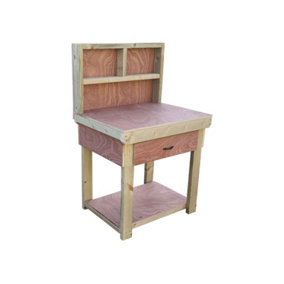 Wooden Eucalyptus hardwood top workbench, tool cabinet with drawer (V.1) (H-90cm, D-70cm, L-90cm) with back
