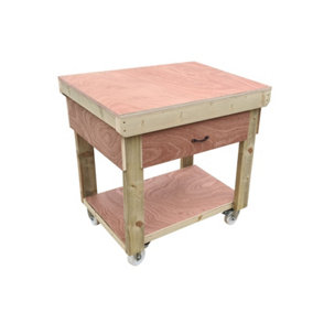 Wooden Eucalyptus hardwood top workbench, tool cabinet with drawer (V.1) (H-90cm, D-70cm, L-90cm) with wheels
