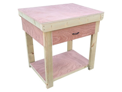 Wooden Eucalyptus hardwood top workbench, tool cabinet with drawer (V.1) (H-90cm, D-70cm, L-90cm)