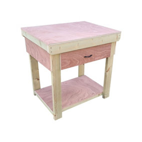 Wooden Eucalyptus hardwood top workbench, tool cabinet with drawer (V.1) (H-90cm, D-70cm, L-90cm)