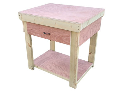 Wooden Eucalyptus hardwood top workbench, tool cabinet with drawer (V.1) (H-90cm, D-70cm, L-90cm)